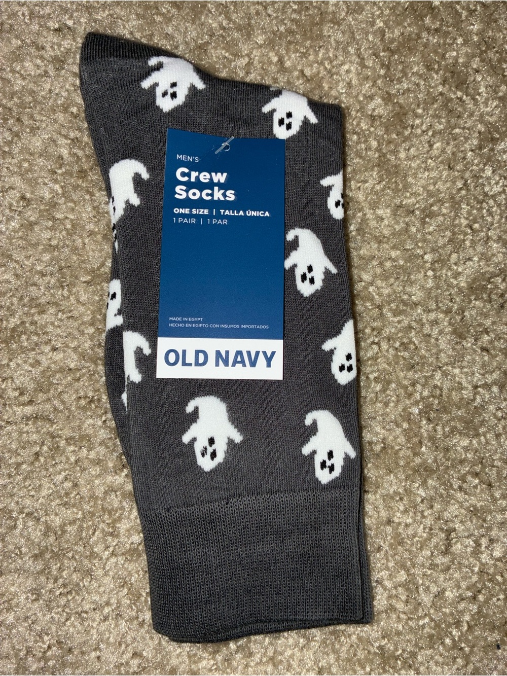 Old Navy Gray Crew Socks with White Ghost Pattern